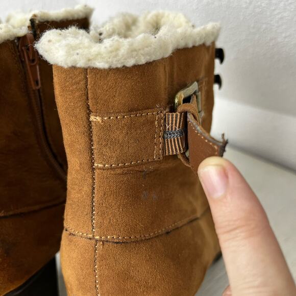Me Too brown faux suede shearling lace up heel boot size 10 - Picture 6 of 15